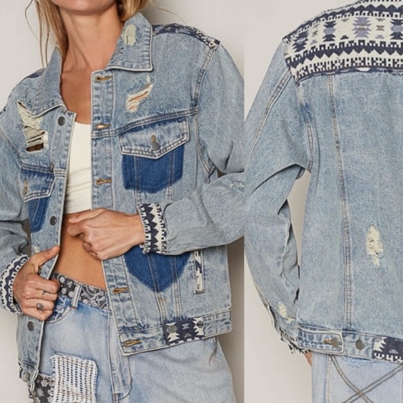 111. POL LAST 1! Coat Jacket Blue Scratched Pockets Heart Distressed Long Sleeve - Picture 2 of 9